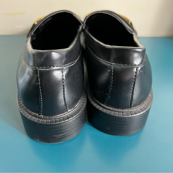 Zara Black Flat Shoes Loafers With Gold Buckles EU38 US7.5 Slip On Chunky Retro - Picture 5 of 13